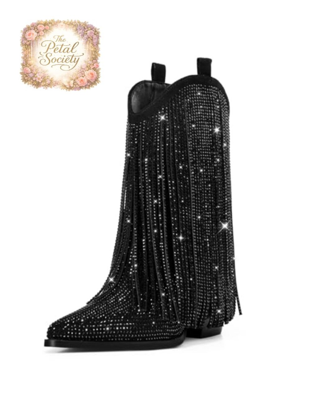 Suede Cowboy Boots Fringe Pointed Toe Mid-Calf Western Boots